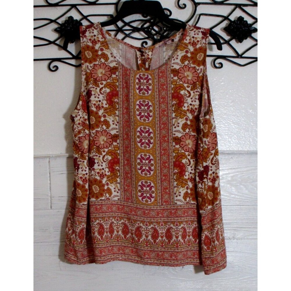 Rose & Thyme Women's Top Size XL Sleeveless Round Neck Multicolor Floral